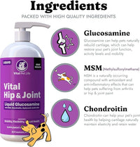 Liquid Glucosamine for Dogs Cats & Horses with Chondroitin, MSM, and Hyaluronic Acid, Hip & Joint Supplement for Mobility & Comfort, Supports Joint Health & Flexibility, Mobility, & Protection, 32 oz