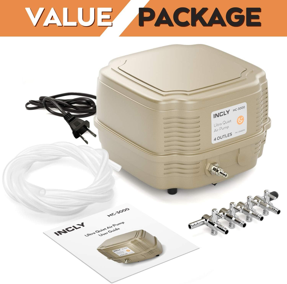 INCLY 7W Ultra Silent Aquarium Air Pump, 4 Adjustable Outlets - image 2