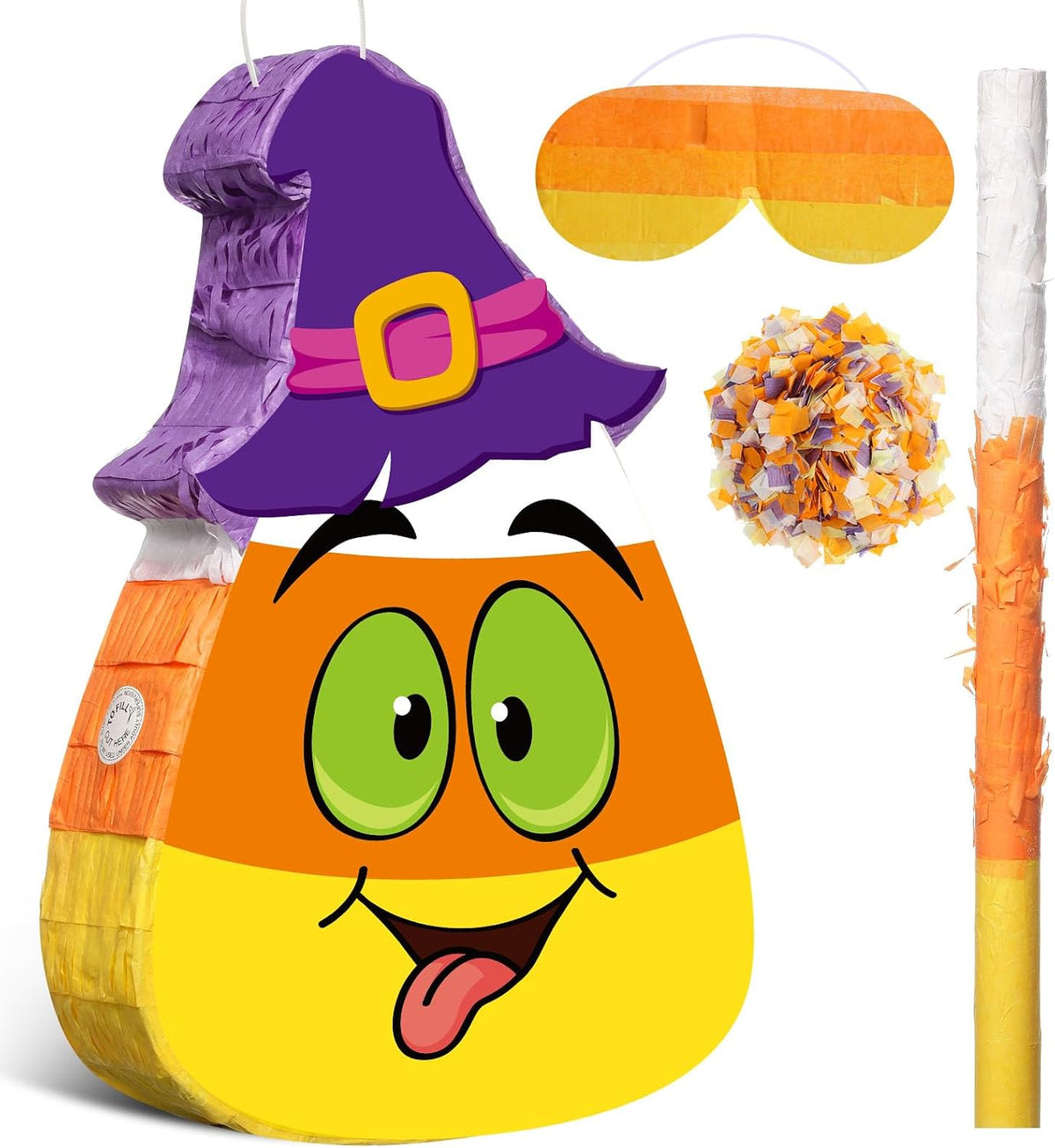 Aoriher Halloween skull piñata with bat stick, blindfold and square confetti
