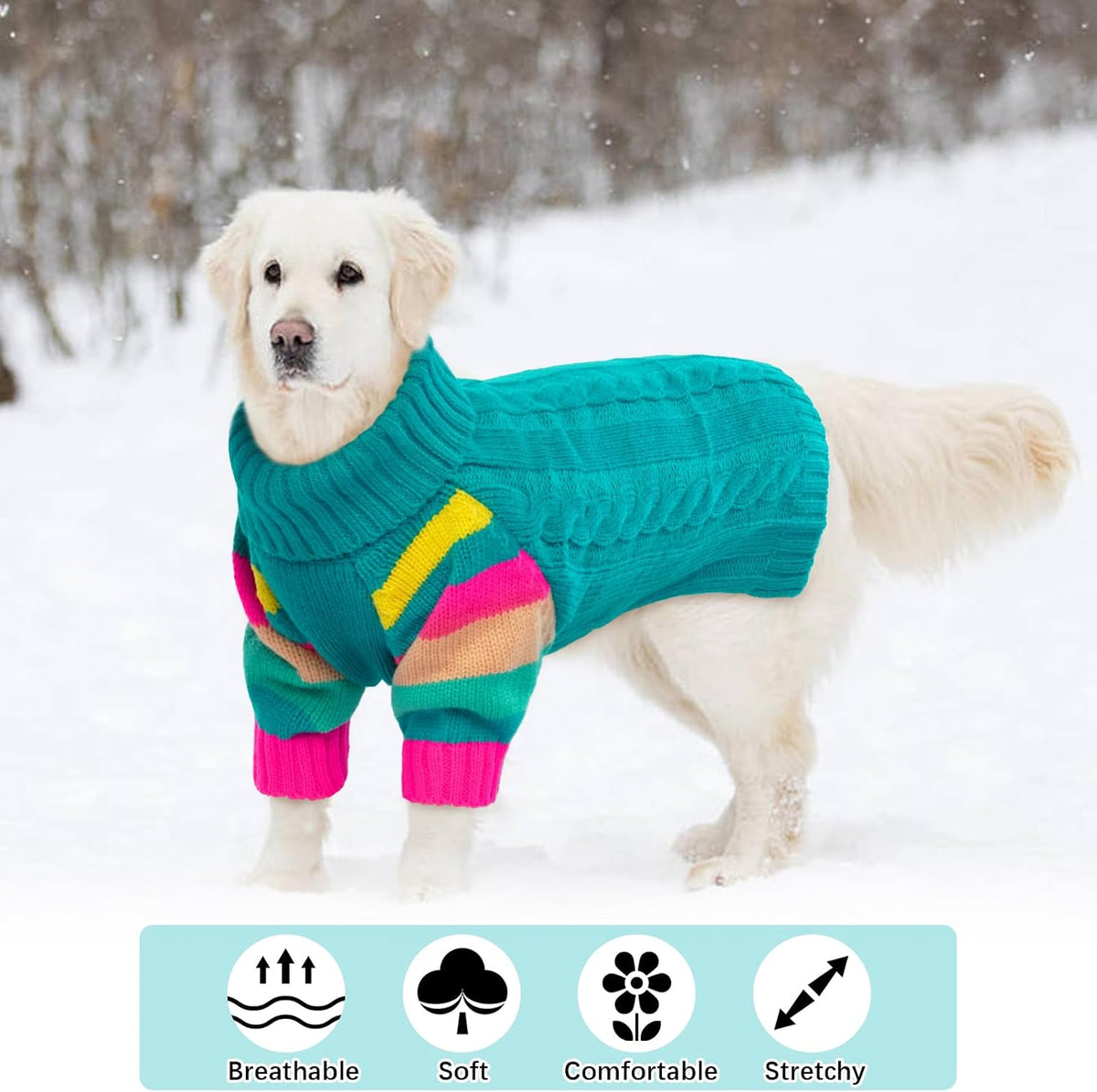 Green turtleneck pullover dog sweater with sleeves in size S - view 4