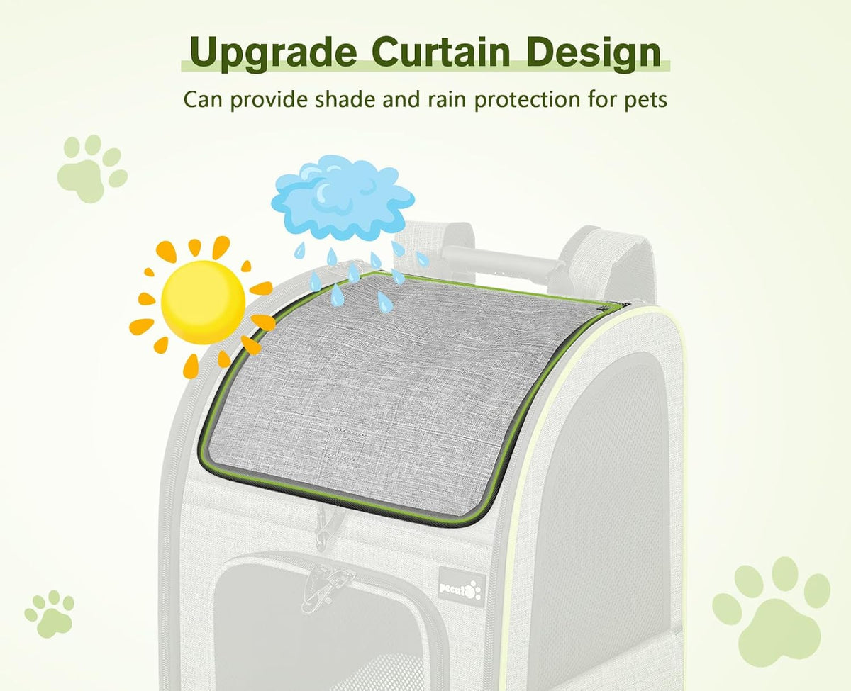 pecute Cat Backpack Expandable - Grey with Shade Cover / 15.4"L x 11.0"W x 19.0"H / Mesh Window - image 2