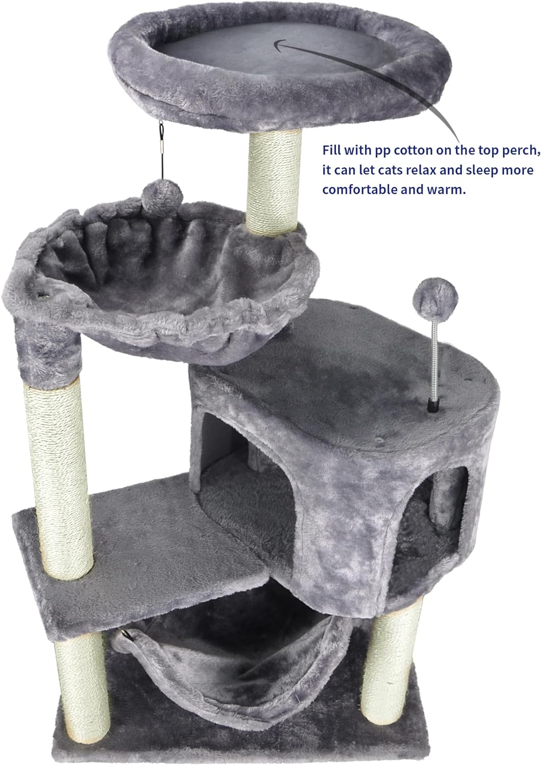 YUNIQUE Cat Tree with Cat Condo and Big Hammock, Grey – Essentials for Cats - 39.4'' Grey - image 4