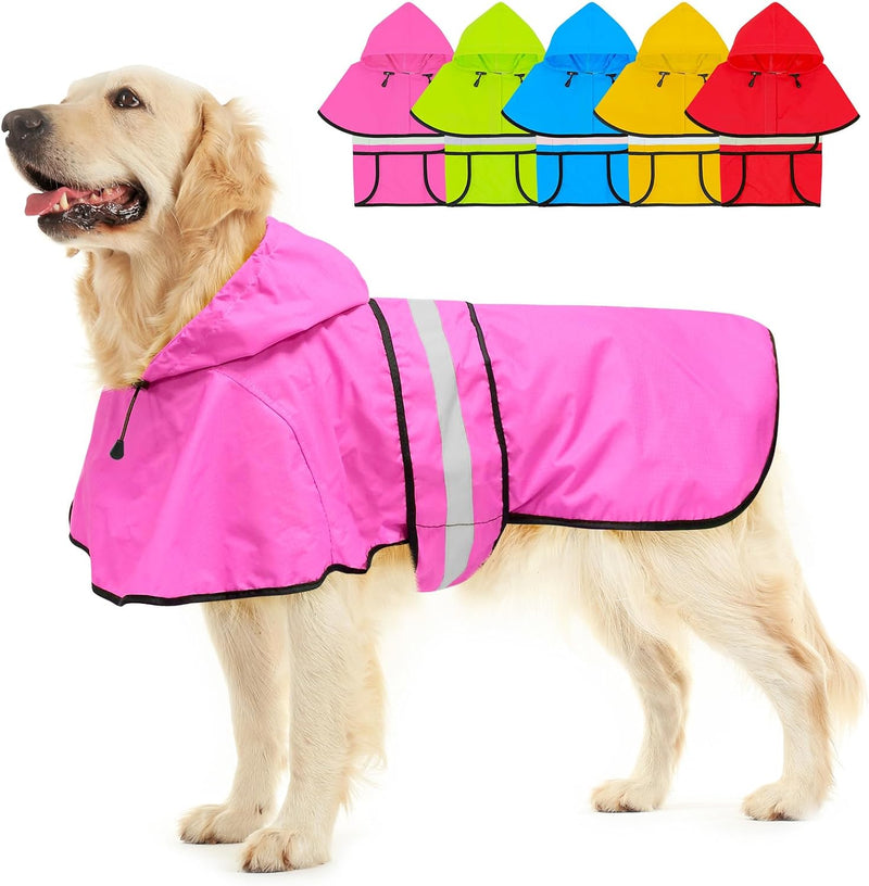 Waterproof Dog Raincoat - Reflective Dog Rain Jacket with Hood Lightweight Pet Rain Coat for Dogs - Pink / XX-Large