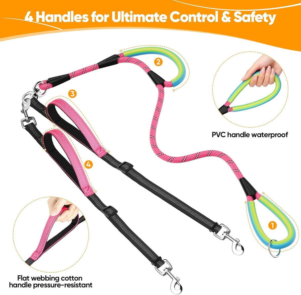 XiaZ Double Dog Leash for Two Dogs Perfect for Small Medium Dogs - Pink / Medium/Large - image 2