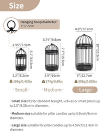 NUPTIO Vintage Bird Cage Lantern: Black Hanging Bird Cage Decor Candle Lanterns for Centerpiece - Large Birdcage Pillar Candles Holder for Halloween Christmas Bridal Shower 10 Inch H