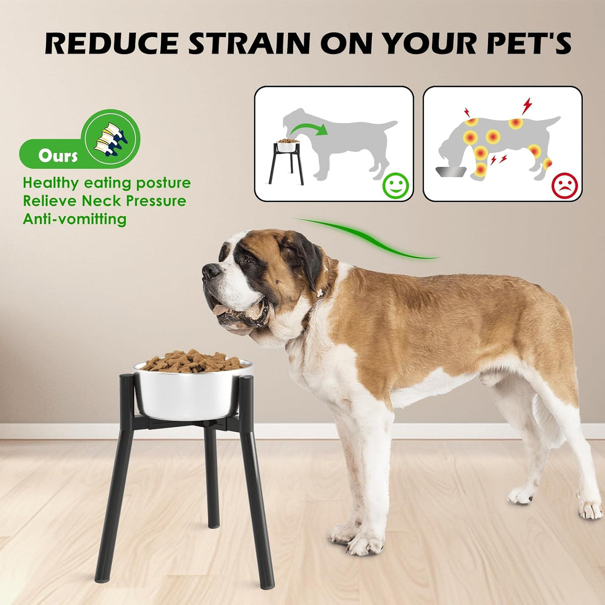 Dog Bowl Stand for Medium Large Dogs - 1 Pack - Black, Round / Height: 13.7", Width: 7-10.6" - image 2