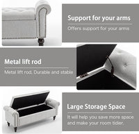 58’’ Storage Bench for Bedroom, Upholstered Button-Tufted Ottoman with Solid Wood Legs, Queen Size End of Bed Shoe Cabinet, Window Seat Foot Rest Stool for Entryway, Living Room (Silver)