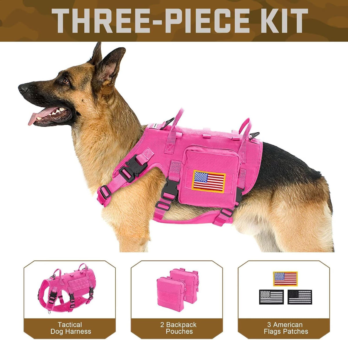 Forestpaw Tactical Dog Harness for Medium Dogs, Service Dog Vest - M:Chest 22-35",Fit 30-80lbs / Hot Pink - image 2
