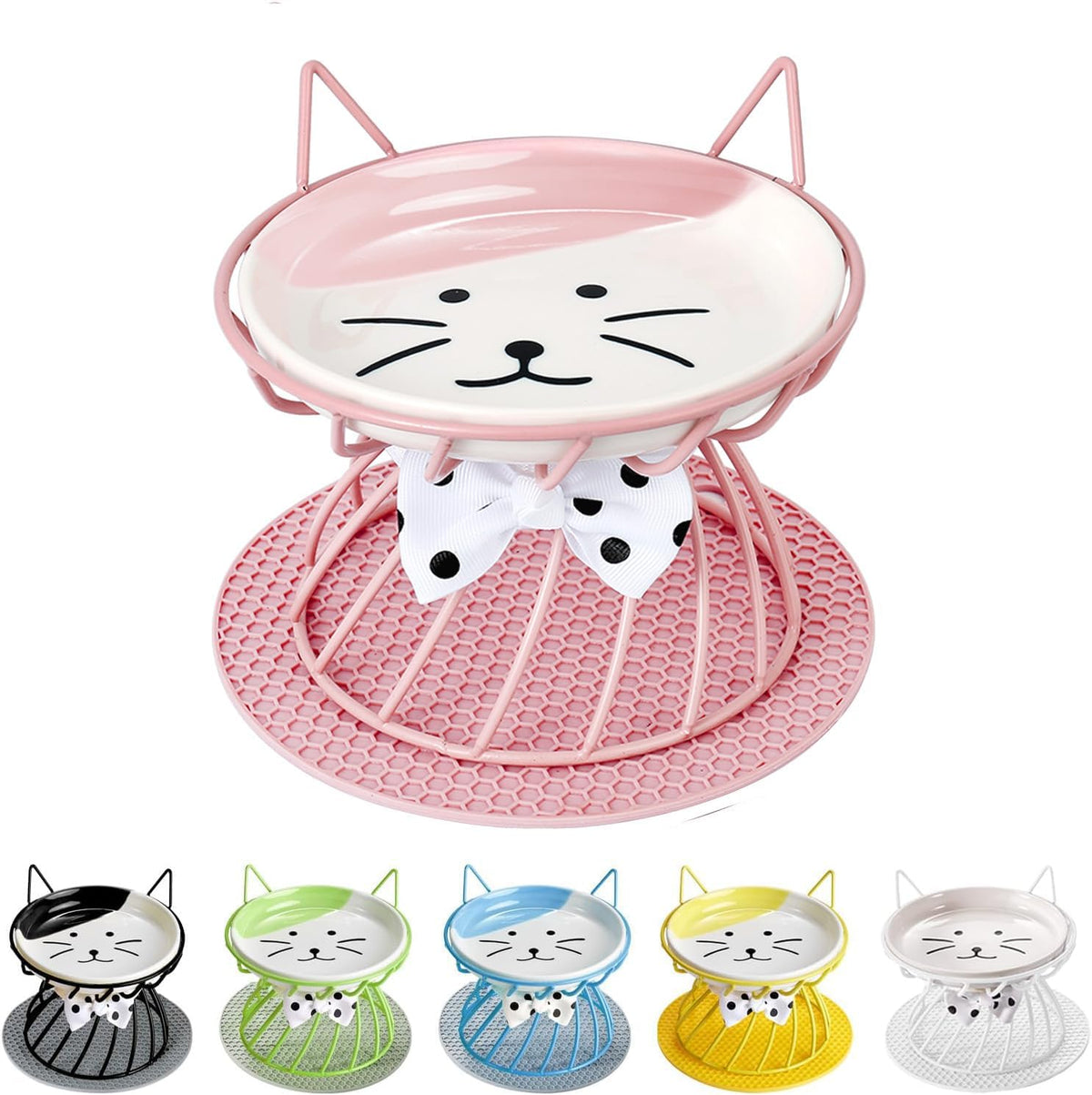Set of 4 Elevated Ceramic Cat Bowls, Assorted Colors – Essentials for Cats - Pink