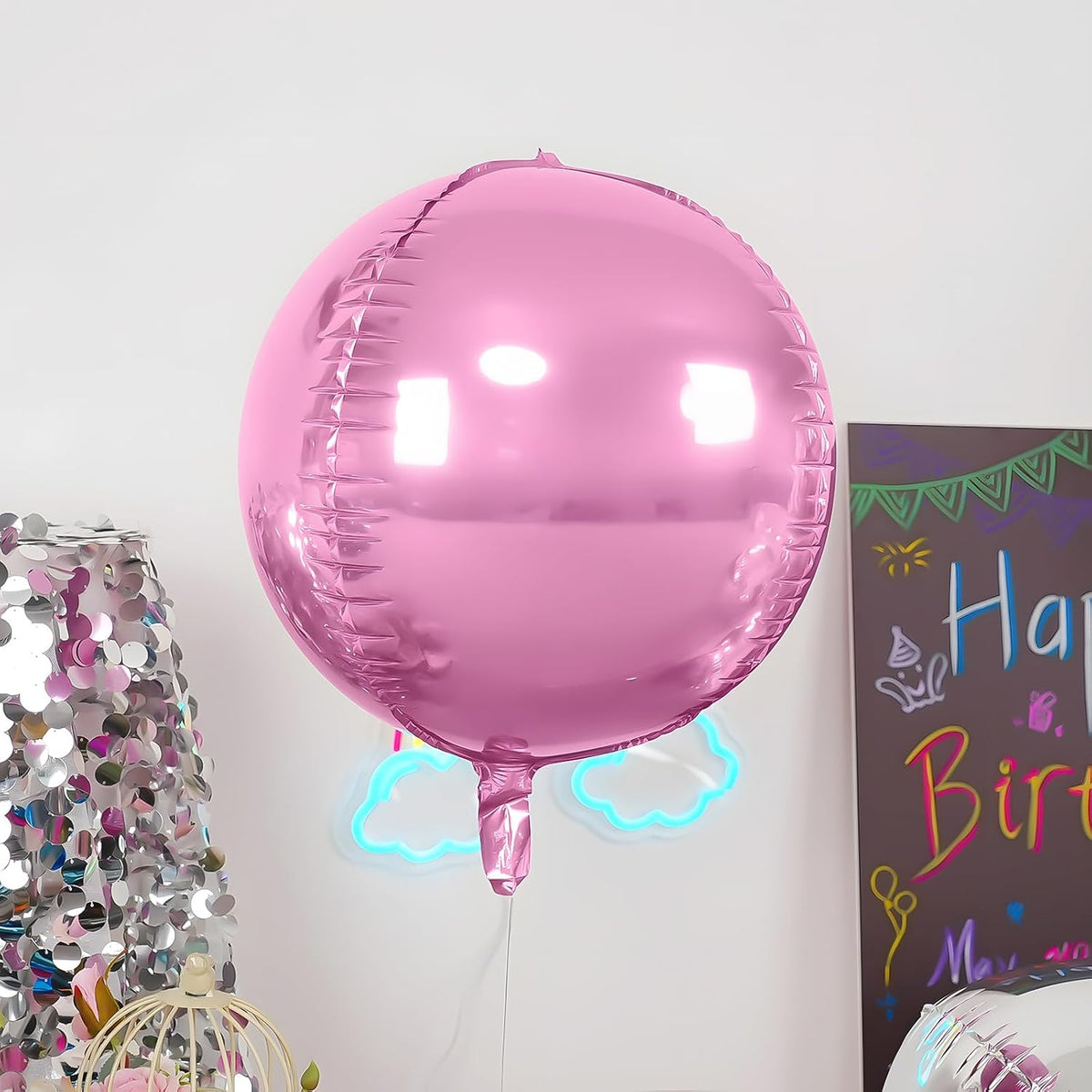 12PCS Iridescent Round Foil Balloons 22" 15" 10" Large Holographic - 22inch Pink Silver - image 4