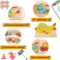 8pcs Wooden Puzzles for Toddlers 1-3, Toddler Puzzles Ages 2-4 – Fun for Kids & Family - Vehicle Theme - image 4