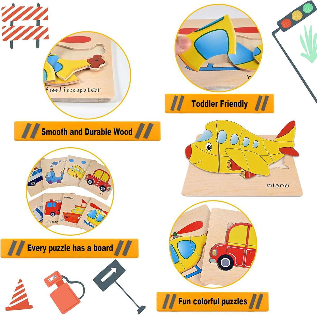 8pcs Wooden Puzzles for Toddlers 1-3, Toddler Puzzles Ages 2-4 – Fun for Kids & Family - Vehicle Theme - image 4