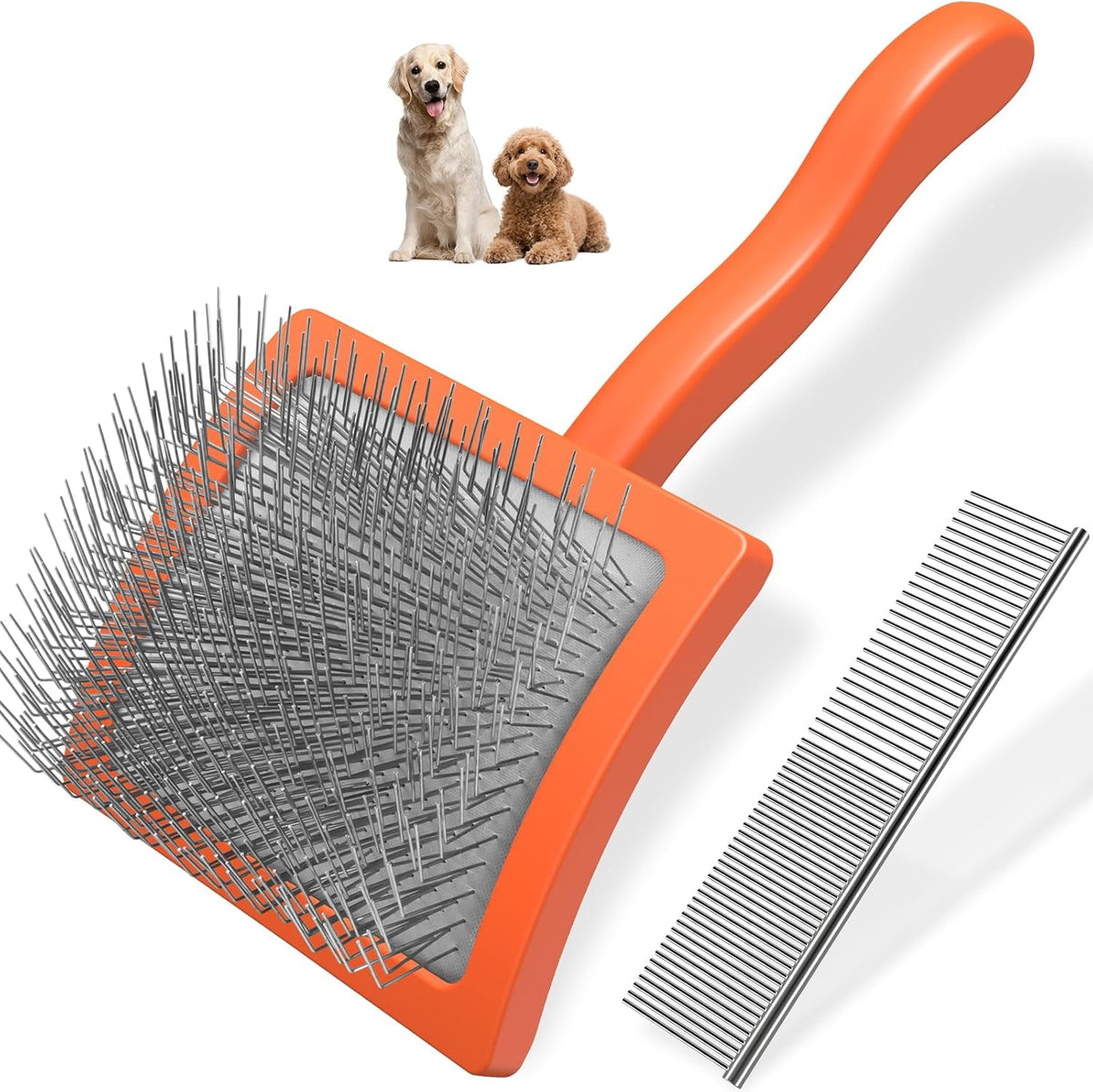 2PCS Slicker Brush for Dogs & Pet Comb - Orange / Large