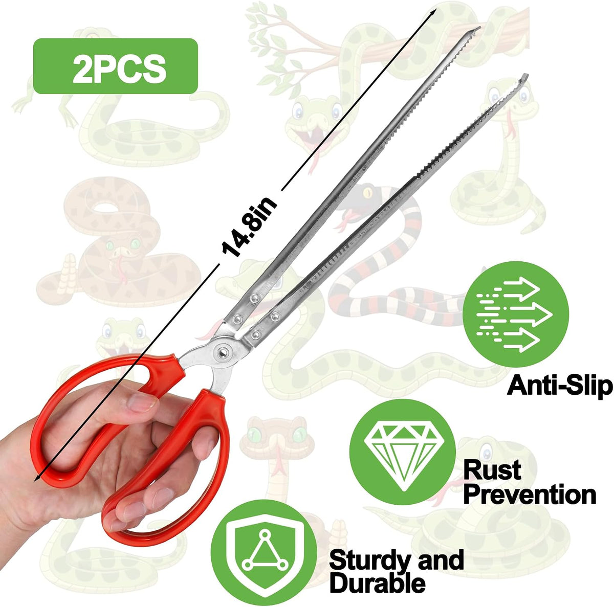 Snake Feeding Tongs,15 Inch Reptile Feeding Tongs,Extra Long Large Tweezers for Corn Ball Python - 2PCS - image 2
