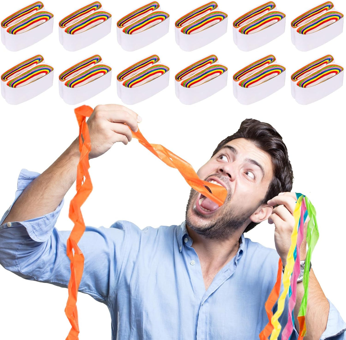 Wettarn 24 pack mouth coils magic trick props in colored paper rolls