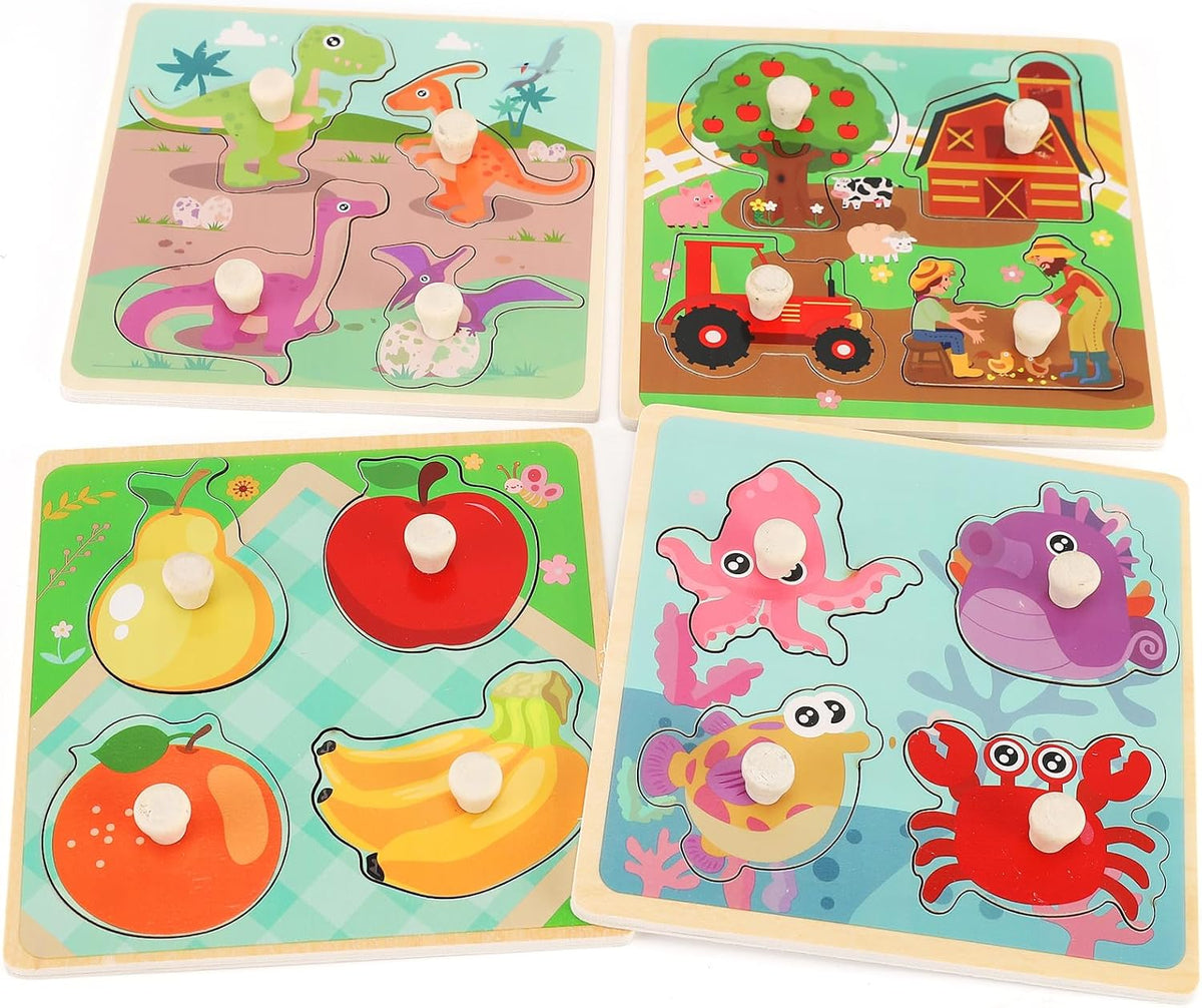 Wooden Peg Puzzles for Toddlers 1-3 - Style a