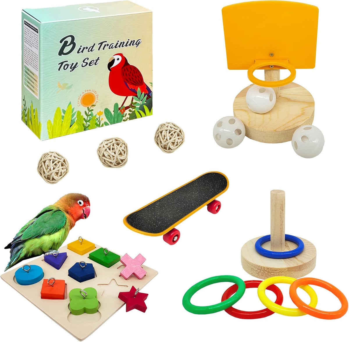 Bird Toys for Parakeets,5pcs Parrot Toys Set Parakeet Toys for Bird Training Toys – Essentials for Birds