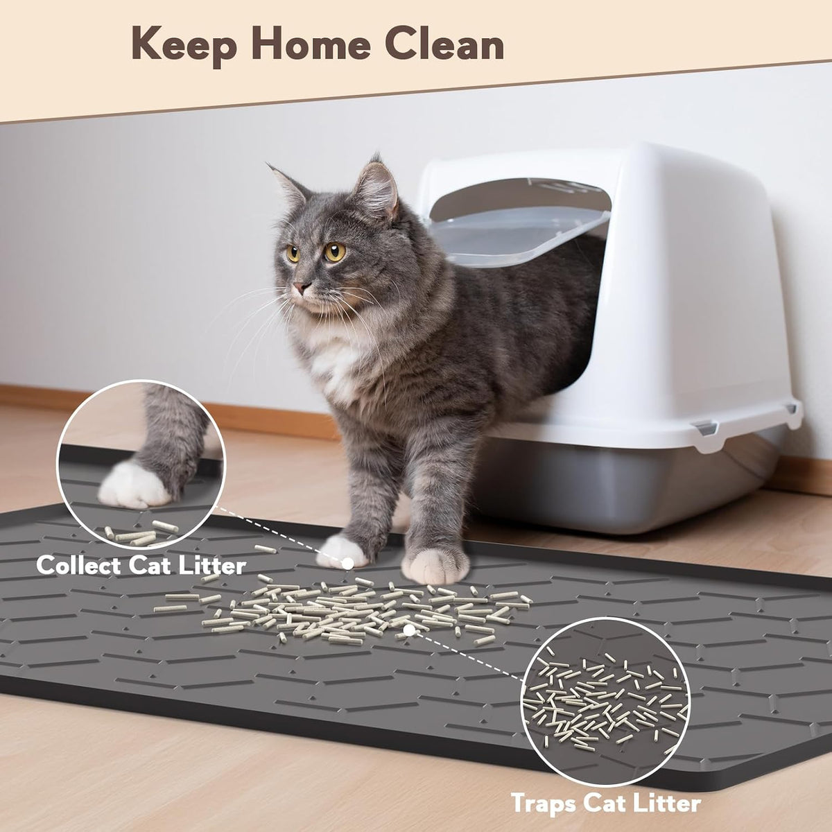 Silicone Cat Litter Mat 34×22 inch, Easy to Clean, Gray – Daily Care for Cats - 34" X 22" / Black - image 2