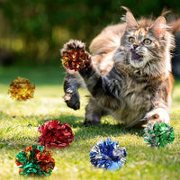 Silkfly 30 Pcs Polyester Film Crinkle Balls Cat Toys 2.36" Interactive Crinkle Ball, Colorful Chew and Chase Cat Toys for Indoor Kittens to Keep Fit Active