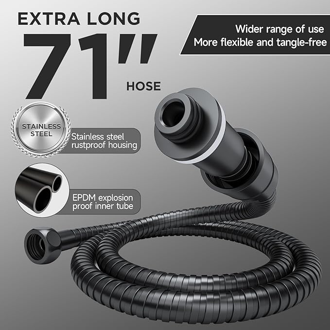 Veken Wide Rain Shower Head with 6 Modes Handheld Water Spray，High Pressure Showerhead Combo with Arm for Bathroom Accessories，Home Decor Adjustable Dual Shower with Anti-Clog Nozzles，Matte Black