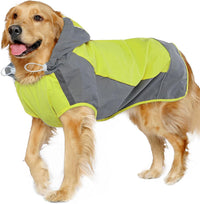 Hooded Dog Raincoat, Reflective Large Dog Rain Poncho - 2X-Large / Green