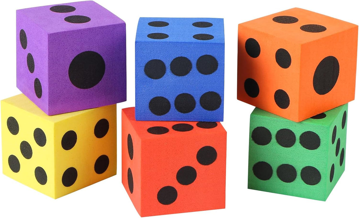 MIDELONG set of 6 colorful 1.5 inch foam dice with number dots