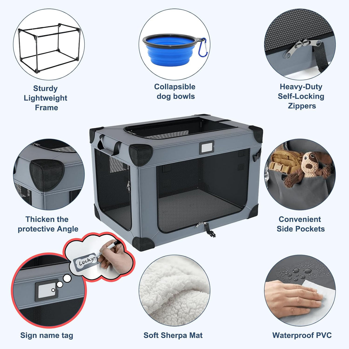 42 Inch Collapsible Dog Travel Crate for Soft Blanket and Foldable - image 4