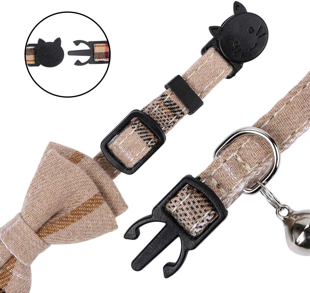 Faleela Breakaway Cat Collar with Bells - Brown bow+bandana - image 3