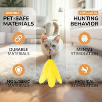 PAWSITIVE Interactive Cat Toys - Retractable Feather Wand with Refill Set 12PCS - Perfect for Indoor Cats to Chase, Exercise & Bond with Their Owners
