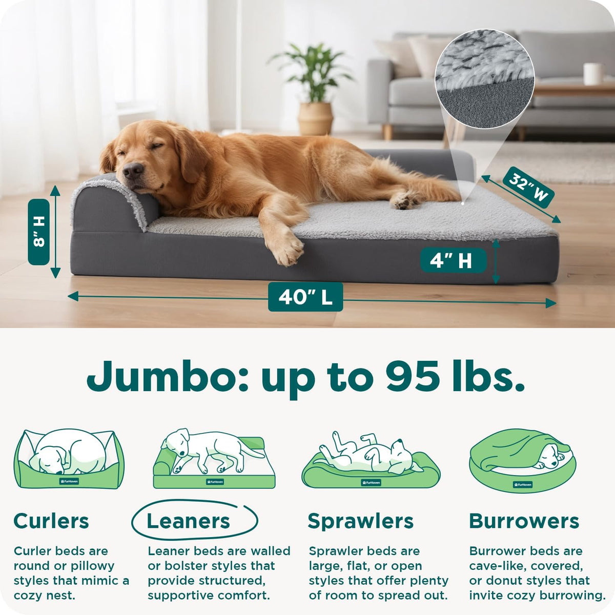 Furhaven Orthopedic Dog Bed for Large Dogs w/ Removable Bolsters - Jumbo / Stone Gray - image 3
