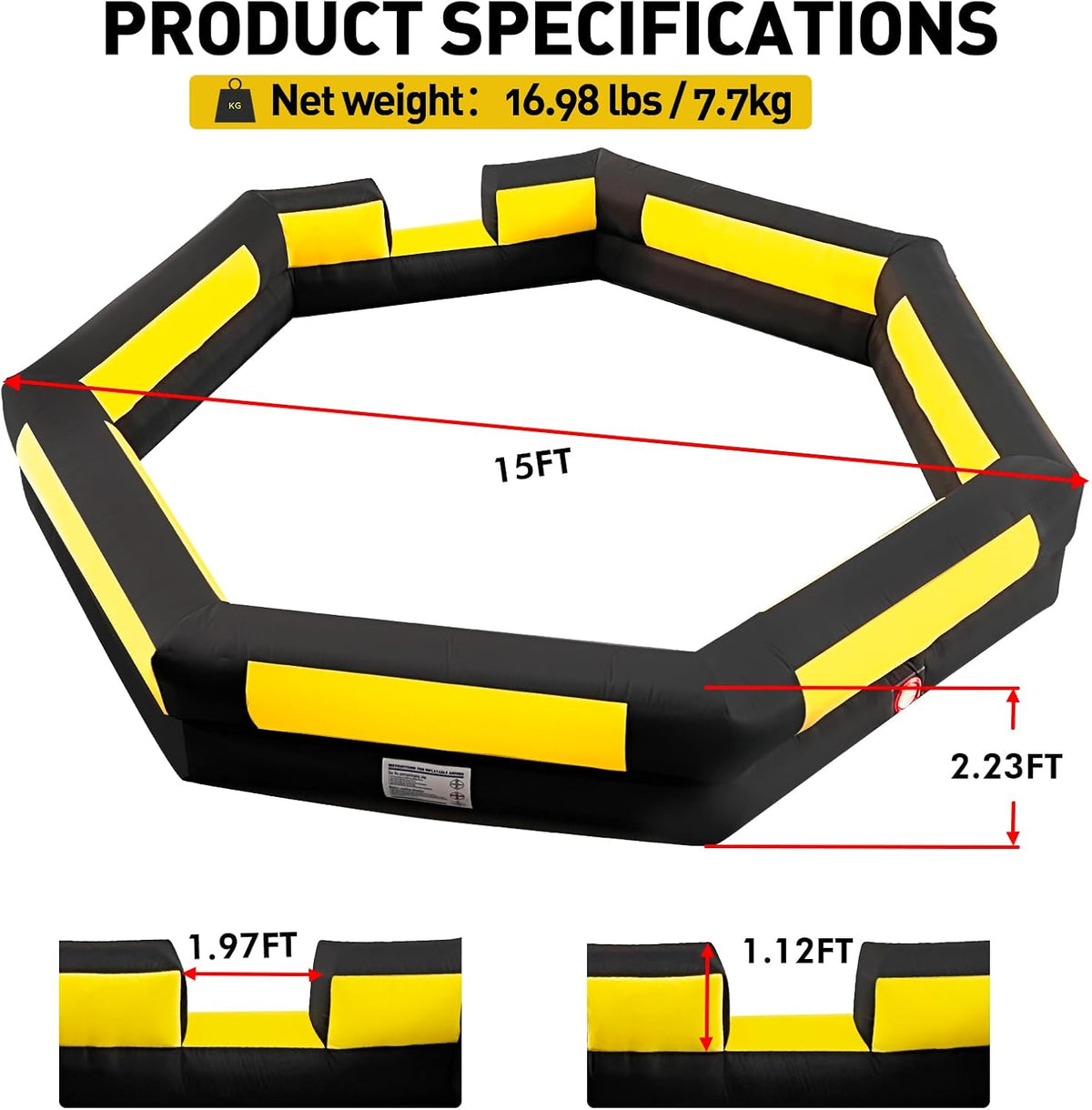 WARSUN 15 ft inflatable gaga ball pit with notched entry and built-in blower - view 17