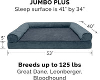 Furhaven Cooling Gel Dog Bed for Large Dogs w/ Removable Bolsters & Washable Cover, For Dogs Up to 125 lbs - Sherpa & Chenille Sofa - Orion Blue, Jumbo Plus/XXL