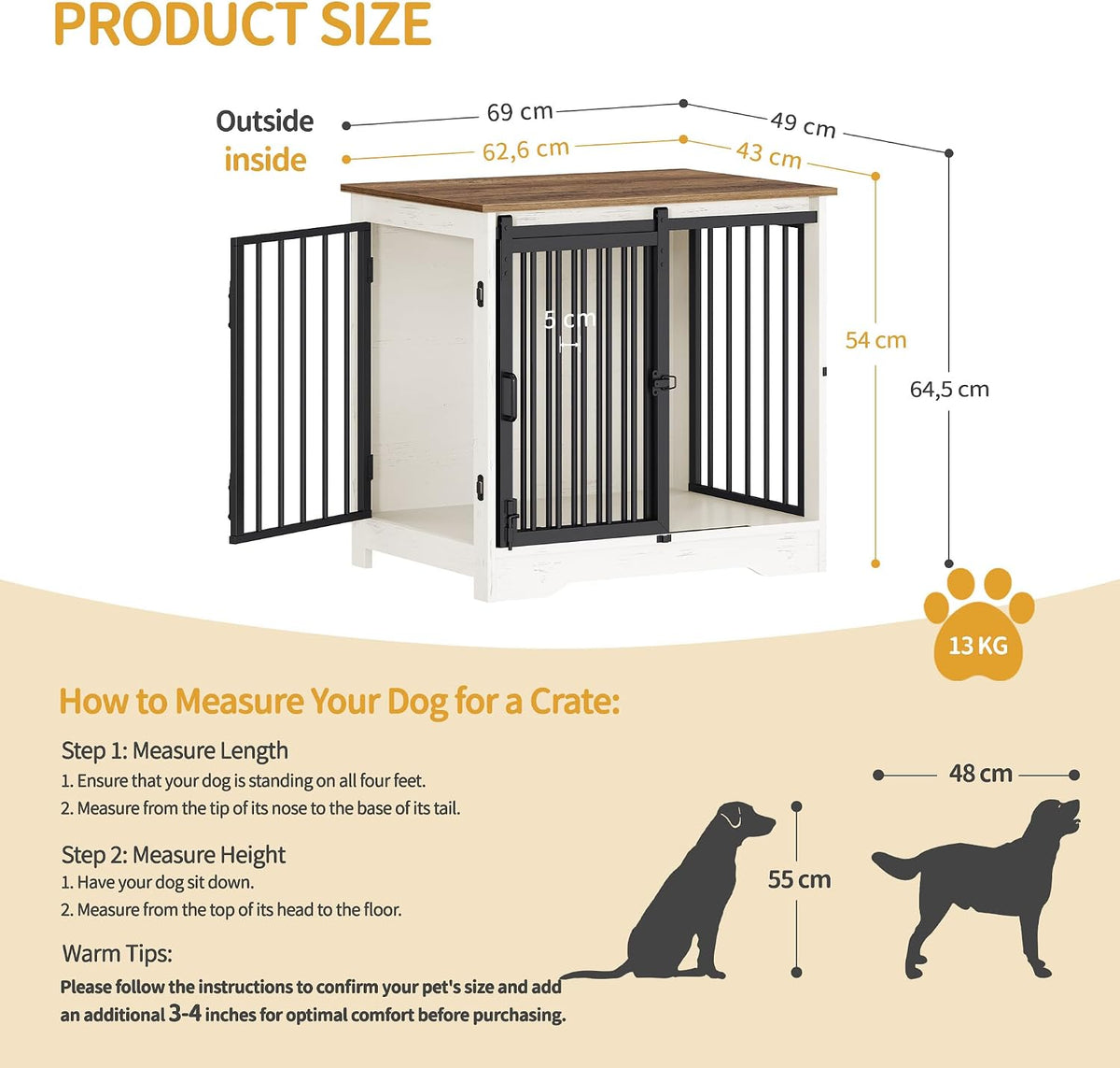 Hzuaneri 27.2 inch wood dog crate furniture with sliding barn door - view 2