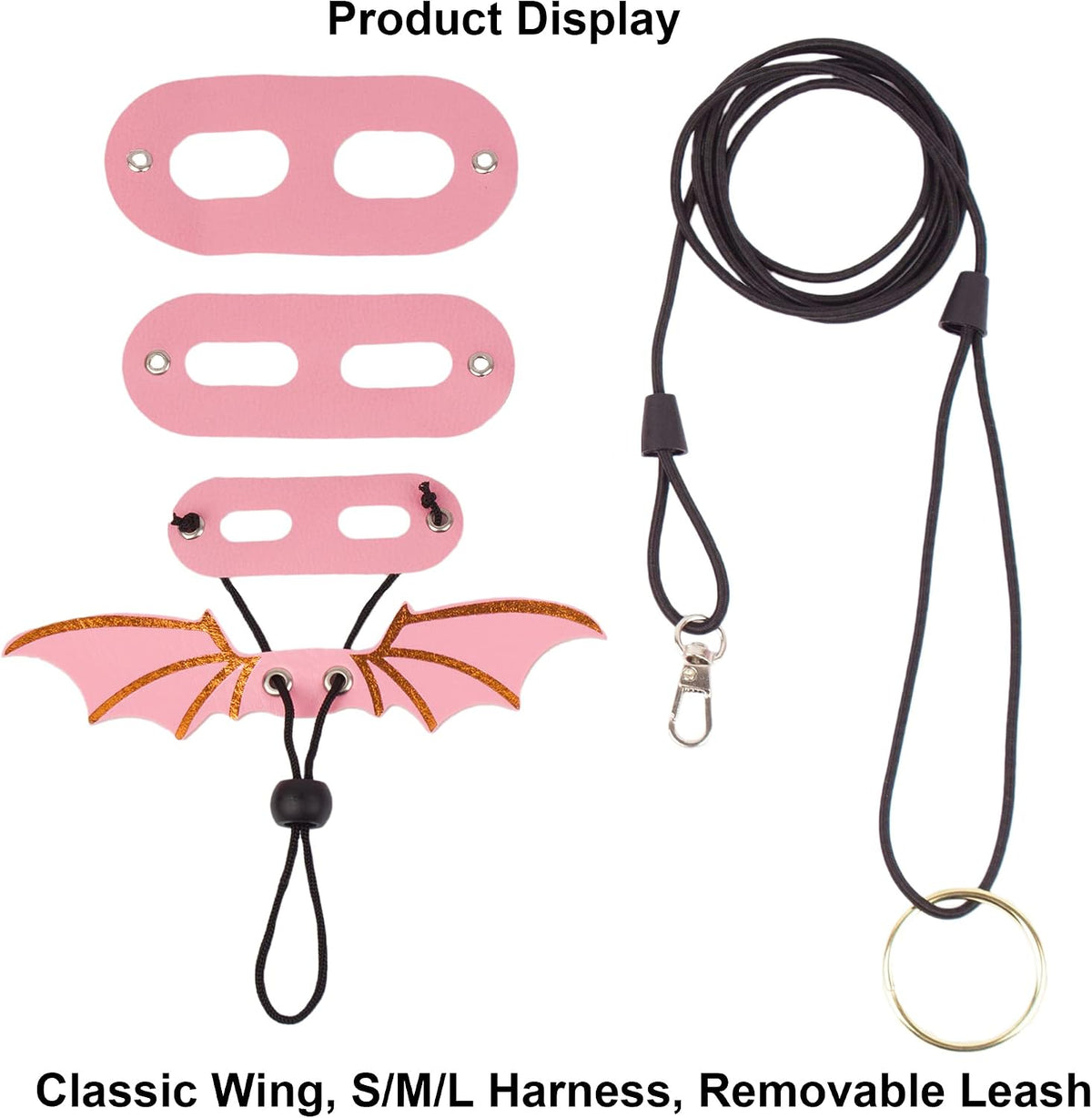 Pink Bearded Dragon Leash Harness, 3 Size Pack, Cool Bat Wing – Essentials for Small Pets - Pink - image 3