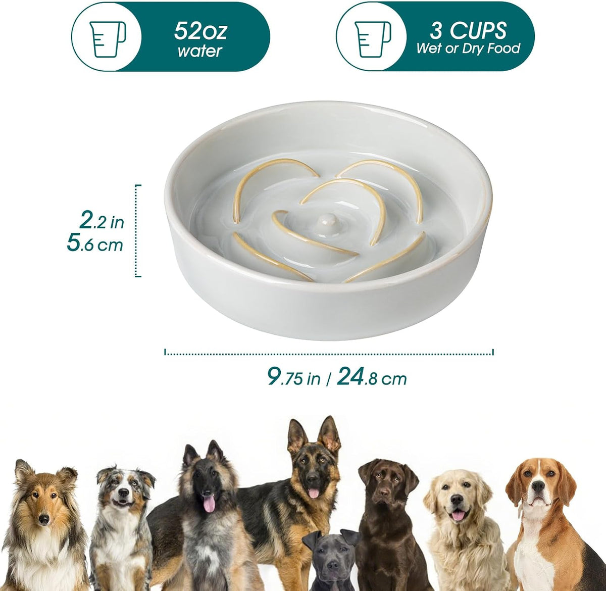 vancasso Slow Feeder Dog Bowl - L - 3 Cups / Light Gray - image 2