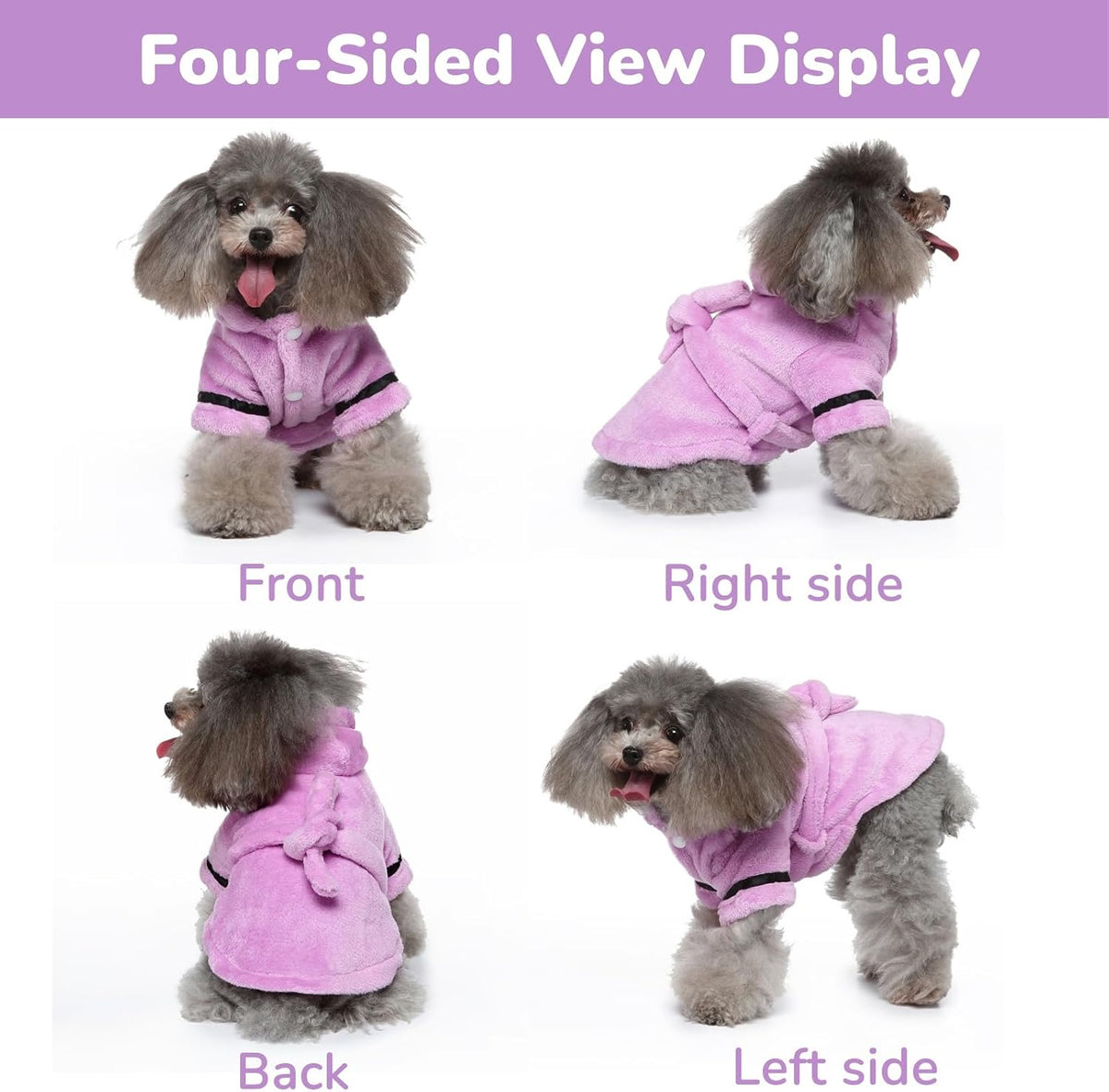 Pet Bathrobe Dog Pajama, Thickened Hooded - Purple / Small - image 3
