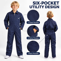 VZQI kids coveralls, navy six-pocket mechanic jumpsuit with front zipper - view 3