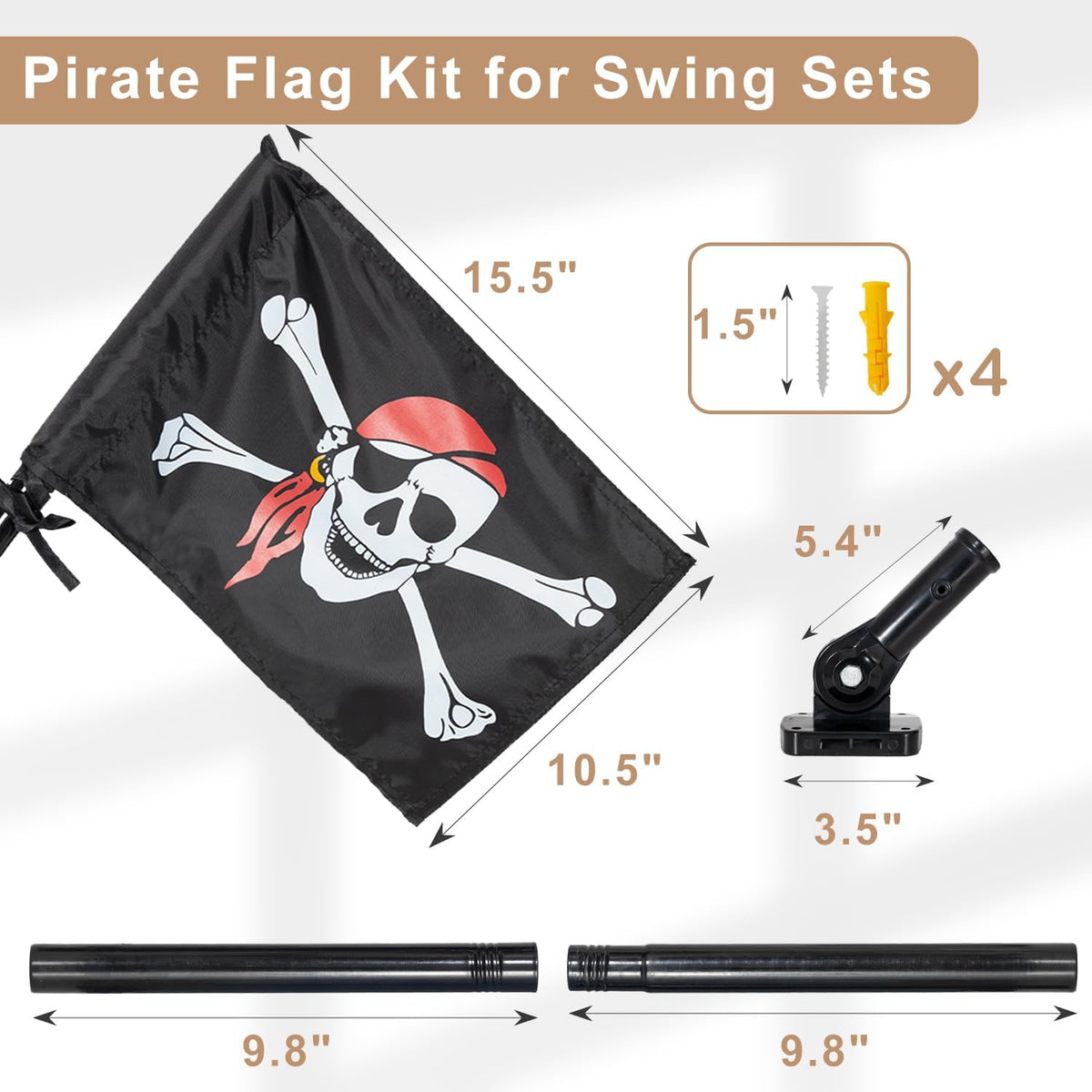 ifeolo double sided pirate flag with skull, crossbones and red scarf on a stainless steel pole - view 2