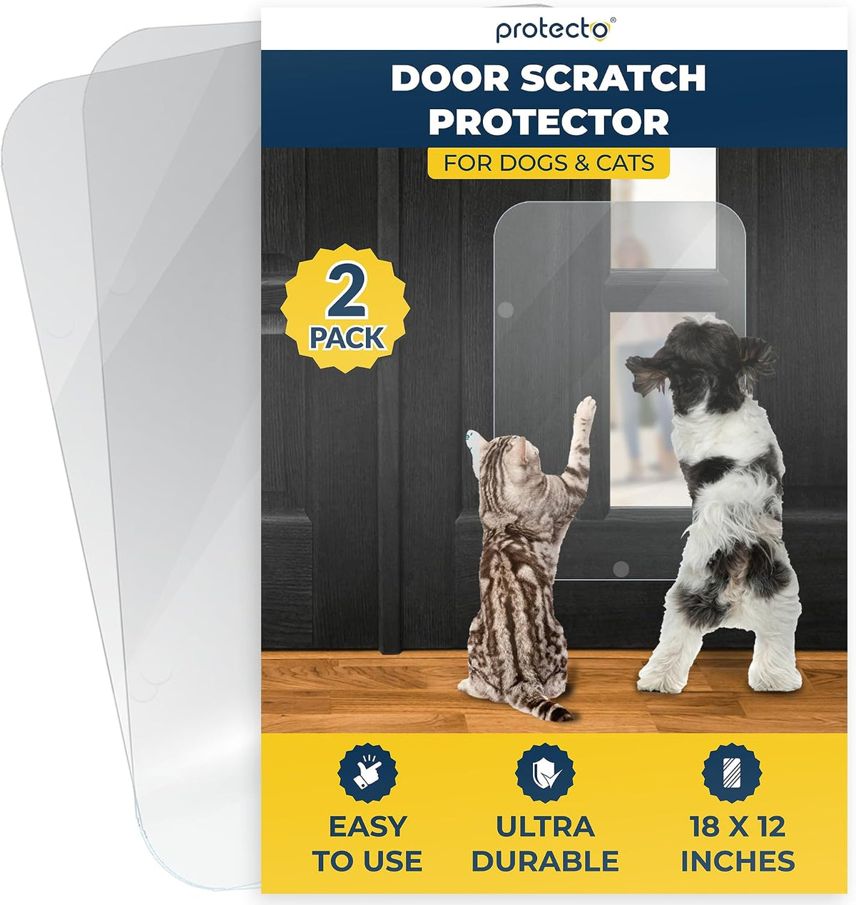 PROTECTO Door Protector from Dog Scratching, 35.5x24 - 2-pack Clear / 18 x 12"