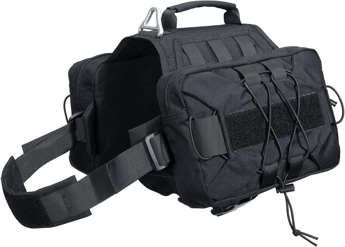 EXCELLENT ELITE SPANKER Nylon Dog Backpack with 2 Side Pockets - Black / M-Chest 25.6-30"