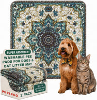 PUPIBOO Washable Pee Pads for Dogs and Cats - Green Medallion / 36 x 36 Inch (Pack of 2)