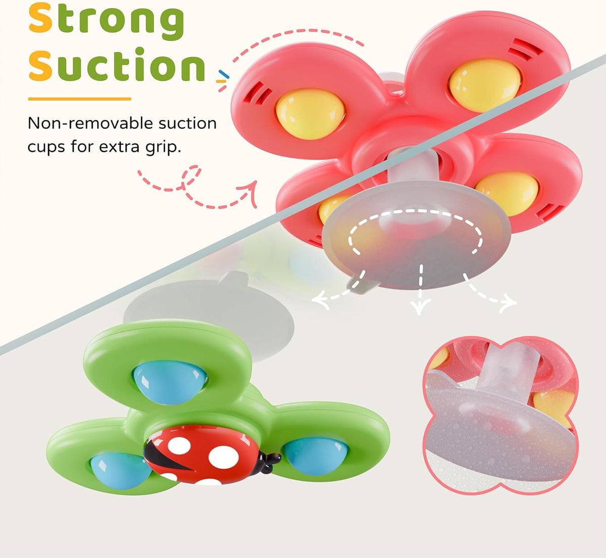 LiKee Strong Suction Cup Fidget Rotating Sensory Bath Toys for Baby - Insect-1 - image 2