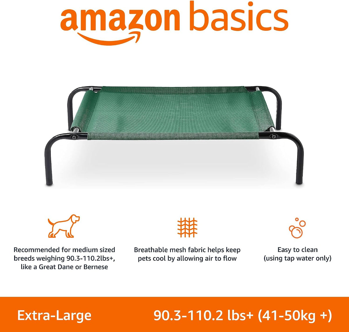 Amazon Basics Cooling Breathable Elevated Dog Bed with Durable Metal - Green / X-Large - image 2