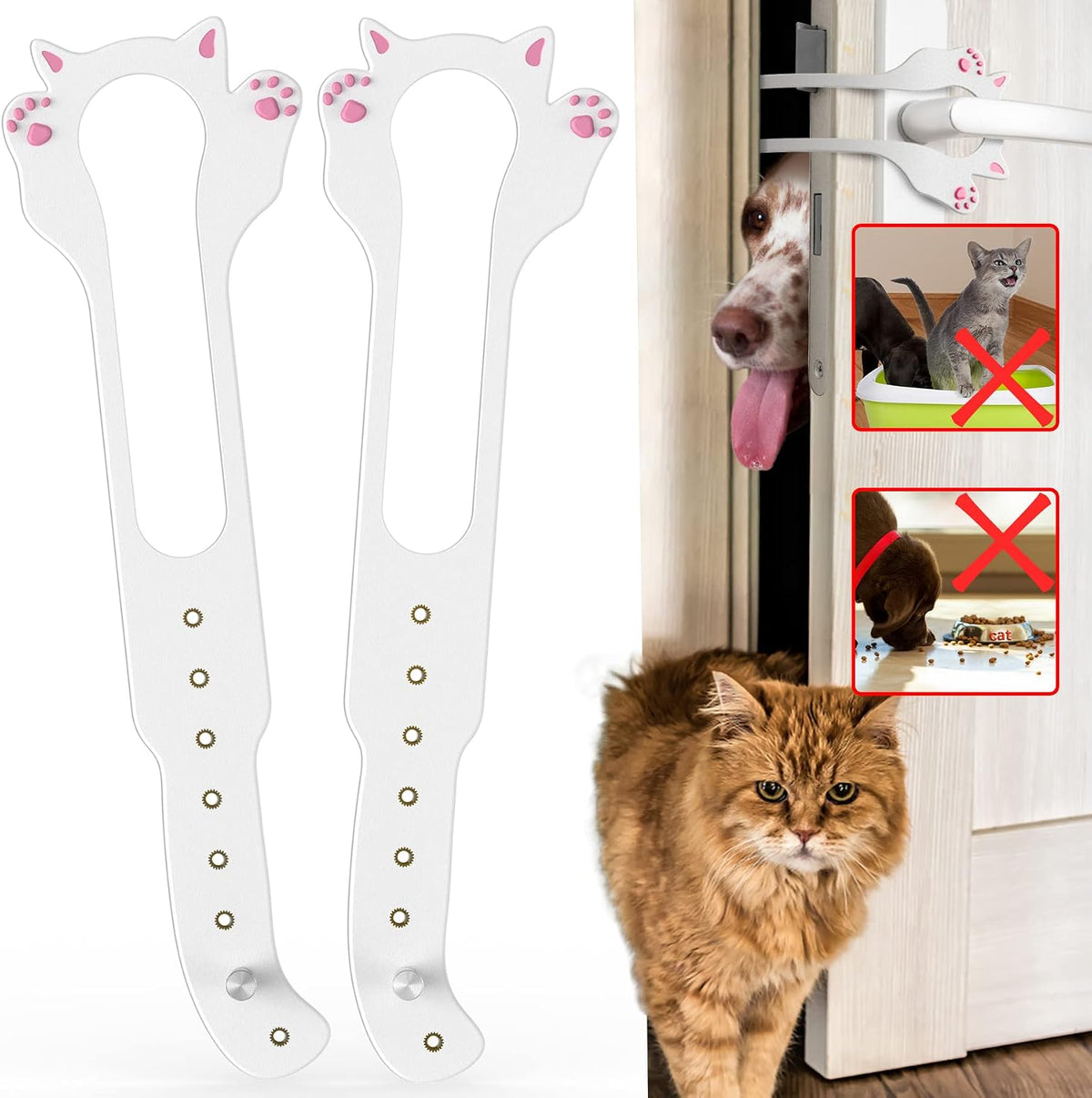 Cat Door Latch Holder, 8 Adjustable Sizes Flexible Cat Door Stopper – Essentials for Cats - 2*white