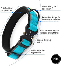 Plutus Pet Tactical Dog Collar, Reflective, Adjustable Heavy Duty Dog Collar, Soft Padded and Comfortable, for Small Medium and Large Dogs (Cyan, S)