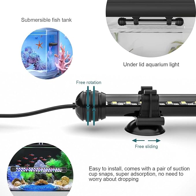 Led Aquarium Light with Timer, Submersible Aquarium Plant Light, Fish Tank Light with Auto On/Off, 3 Lighting Modes, Adjustable Brightness (26.8 in for 28-52inch Planted Tank), 14W