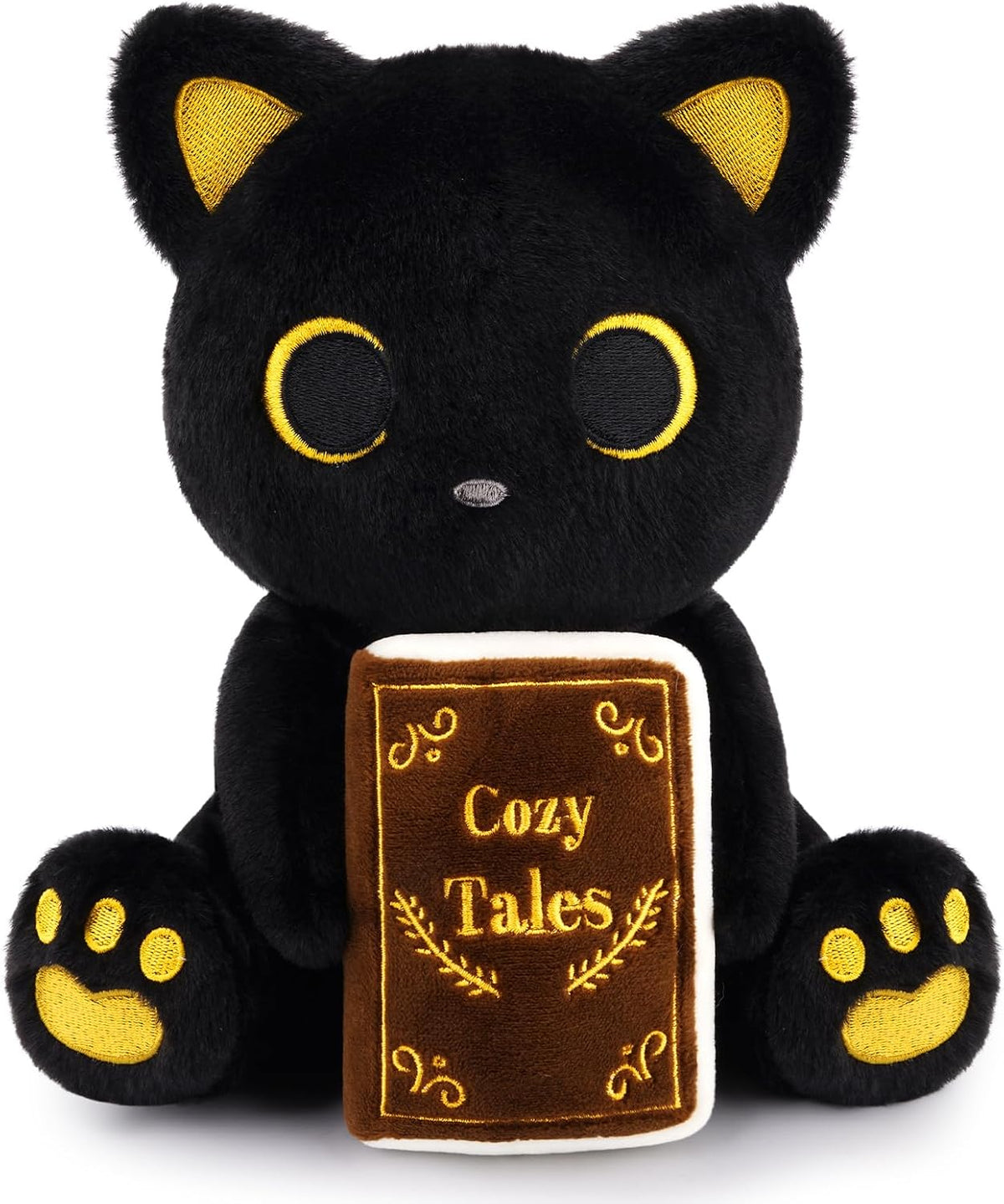MUFEIRUO Halloween black cat plush holding pumpkin bag, wearing orange witch hat - view 8