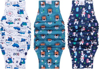 CuteBone Washable Dog Diapers Male with Snaps Reusable 3pcs a Pack - Buttons-Cow&Lion&Dog / S(11"-14")