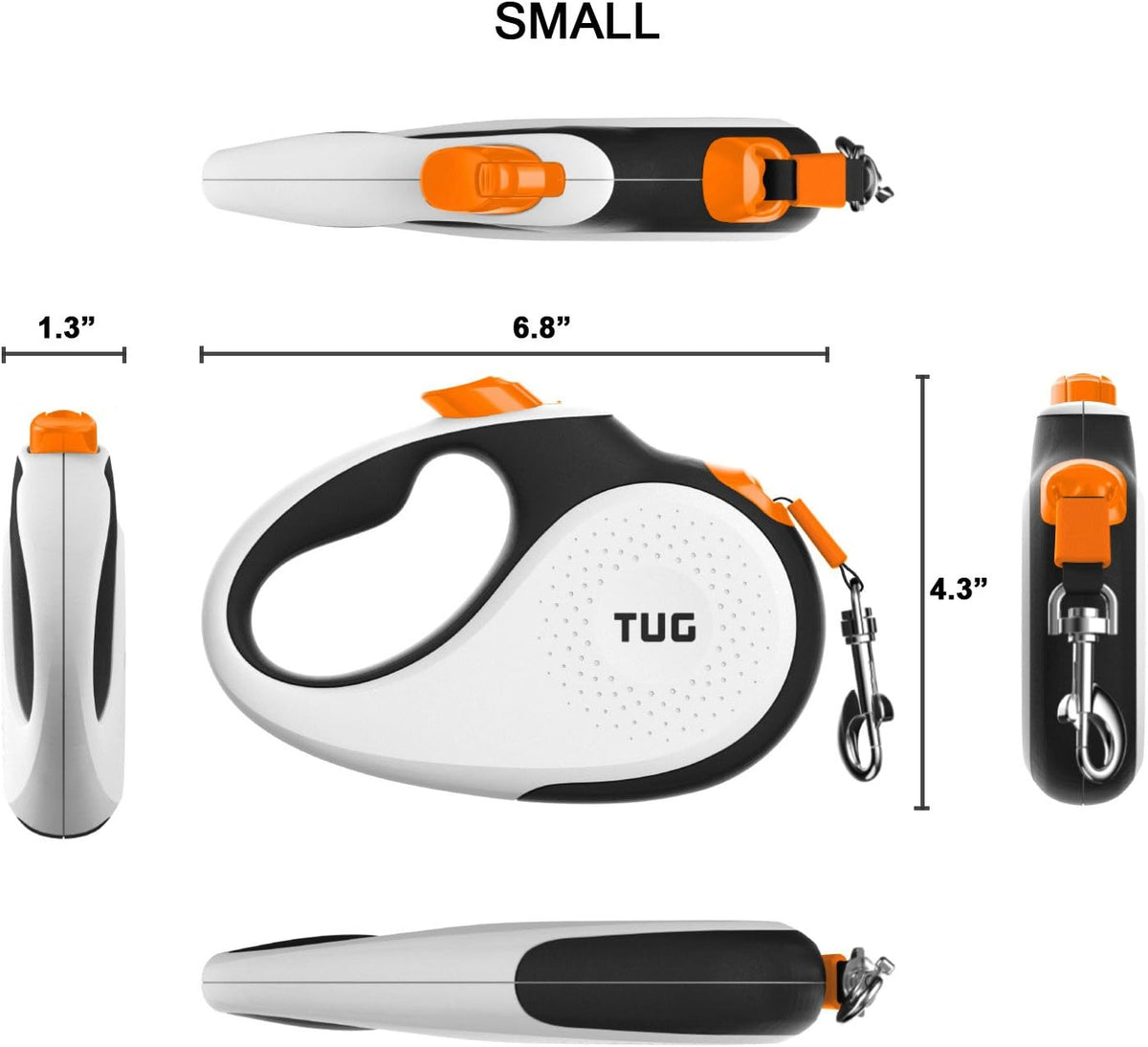 TUG Original Retractable Dog Leash - White/Orange / Small - image 3