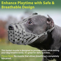 Pitbull Dog Muzzle for Large Medium Dogs Prevent Biting Scavenging – Essentials for Dogs - Grey / L [Snout Cir: 11.5"-13"] - image 4